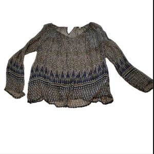 Lucky Brand Lightweight Gauzy Long Sleeve Top Size Large Boho Pattern Peasant